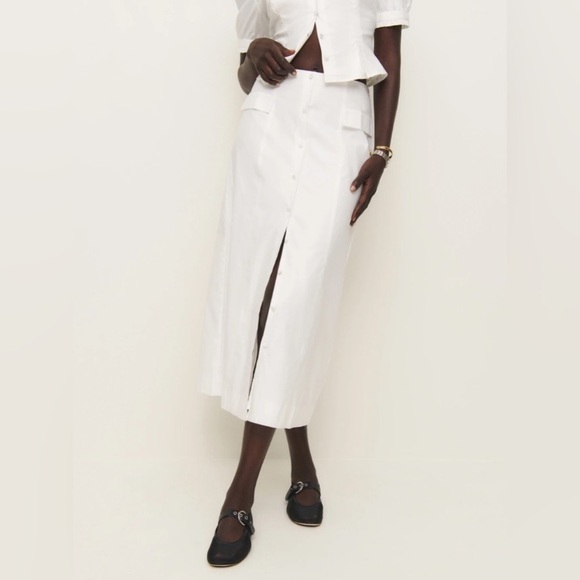 Reformation Marcie Two Piece Set – White Cotton Top & Midi Skirt - Picture 9 of 11